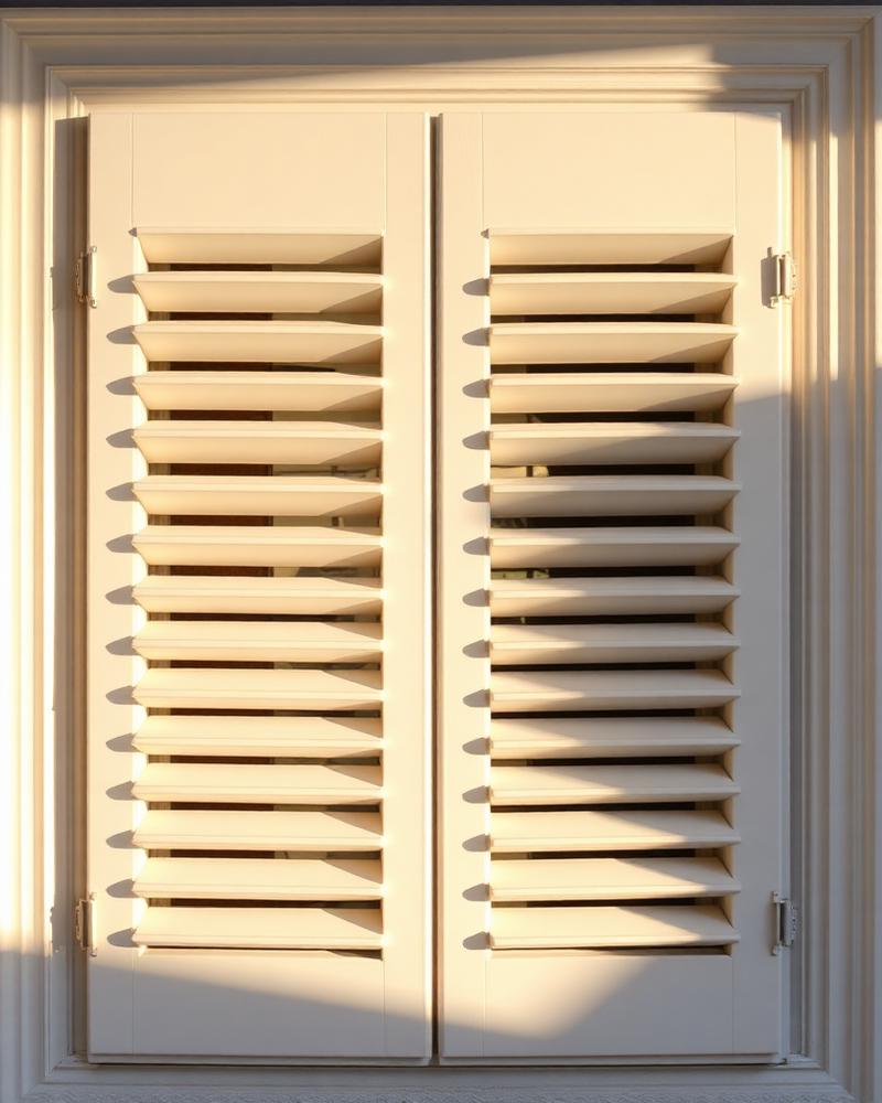 Palm Beach™ Polysatin Shutters installed on a home window